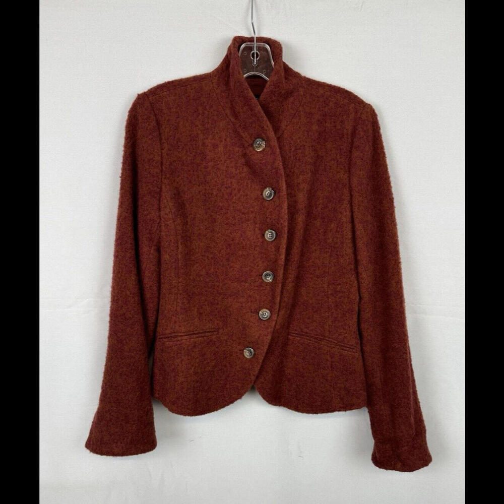 Holt Refrew Wool Blend Assymetric Button Jacket Brown Burgundy Size 12 US - Picture 2 of 6